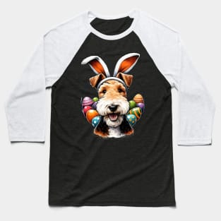 Wire Fox Terrier with Bunny Ears Celebrates Easter Festivities Baseball T-Shirt